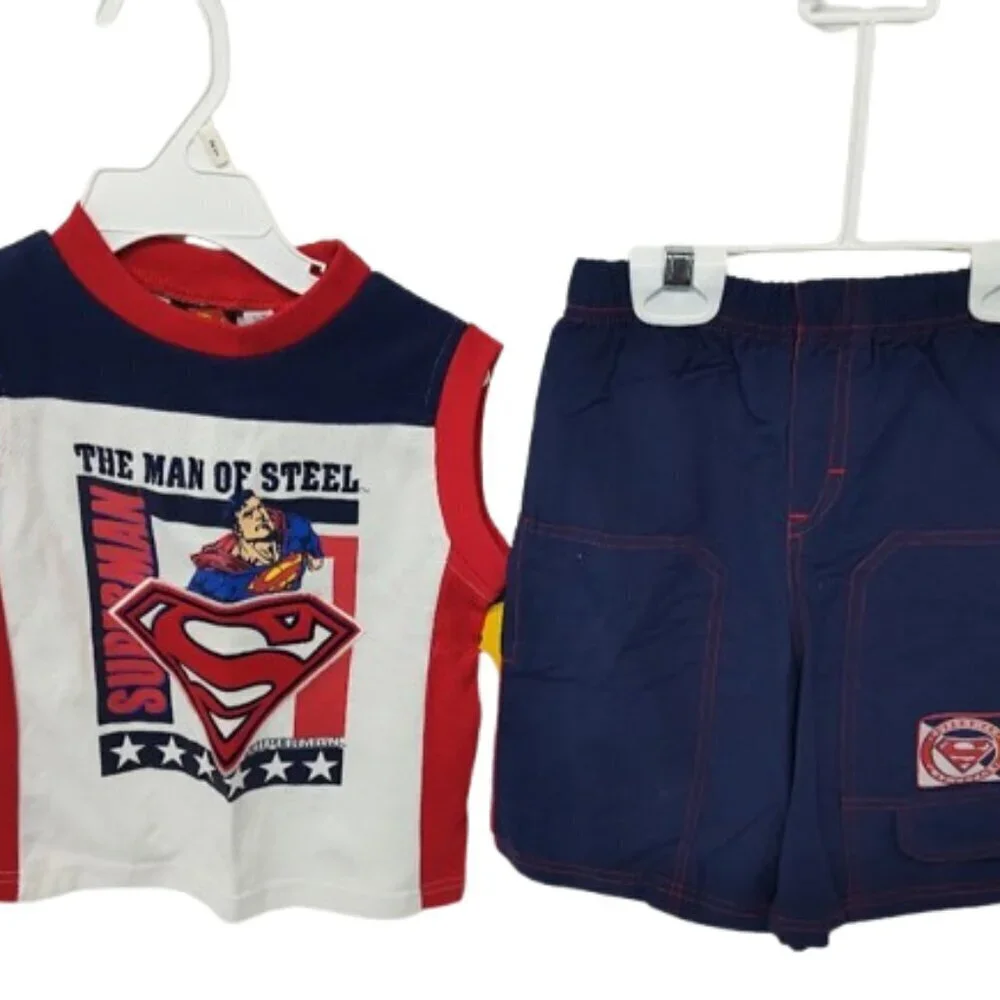 Superman Man of Steel Y2K Boy's 2 Piece Set Sleeveless Top & Shorts Size 3 T NWT